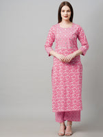 Thumbnail for Kalini Women Pink Printed Mirror Work Kurta with Palazzos - Distacart