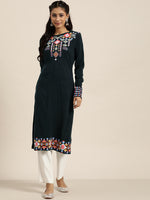 Thumbnail for Sangria Women Teal Green & Pink Geometric Printed Straight Winter Kurta - Distacart