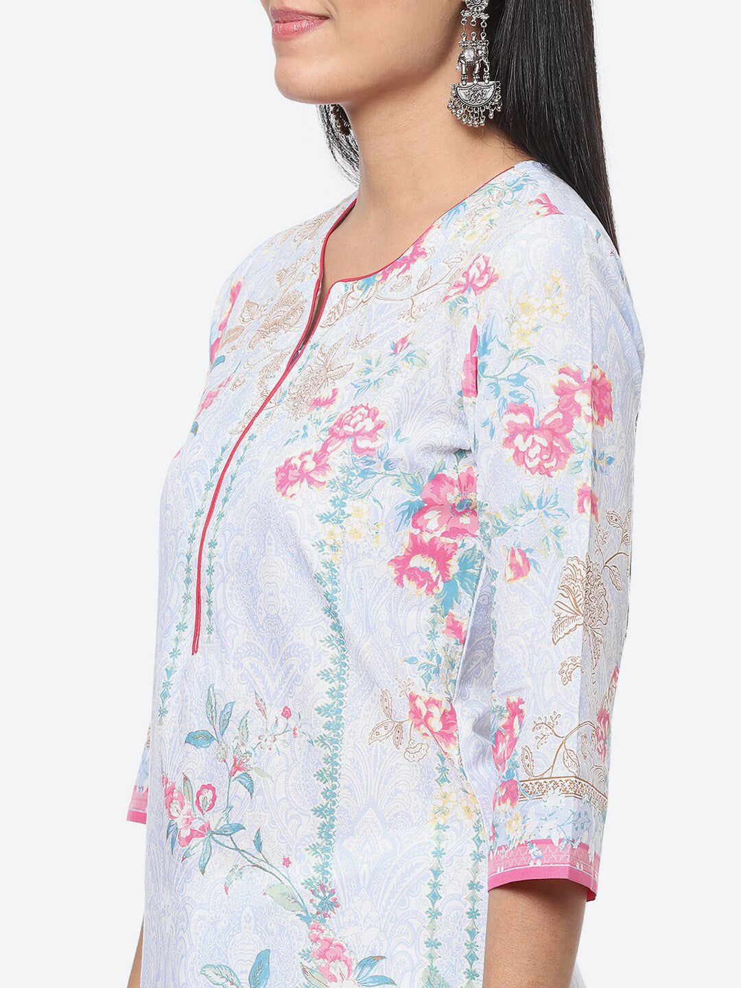 Biba Women Floral Printed Kurta With Trousers & Dupatta - Distacart