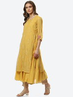 Thumbnail for Biba Women Yellow Floral Embroidered Layered Kurta - Distacart