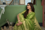 Thumbnail for Vardha Lime Green Golden Zari Banarasi Organza Saree