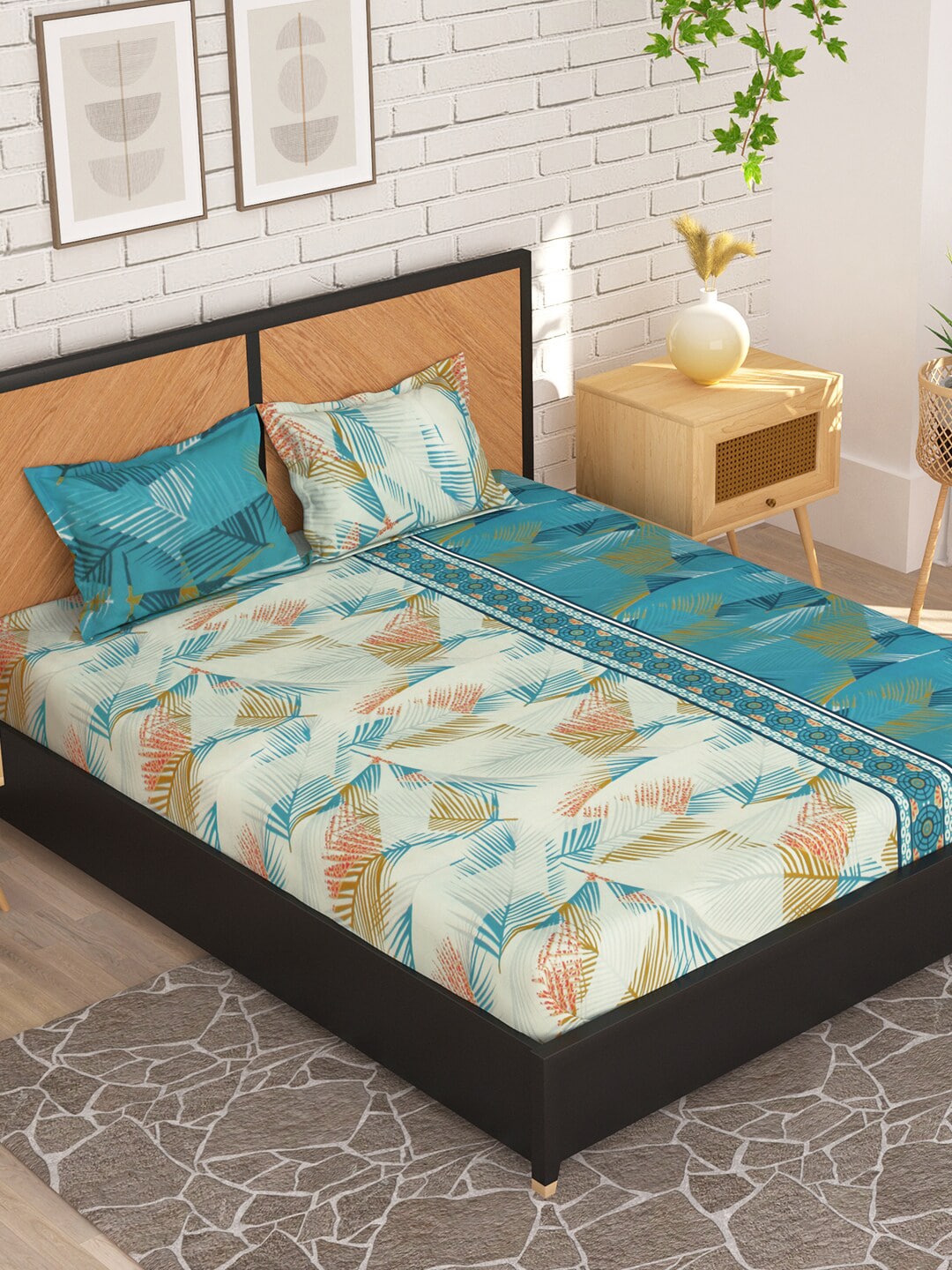 Story@home Blue & White Floral Microfiber 180 TC Queen Bedsheet With 2 Pillow Covers - Distacart