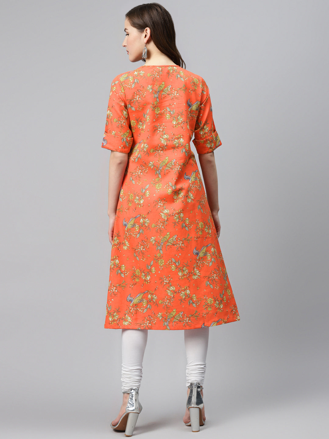 Biba Women Orange & Yellow Floral Print A-Line Kurta - Distacart