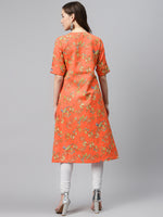 Thumbnail for Biba Women Orange & Yellow Floral Print A-Line Kurta - Distacart