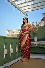 Thumbnail for Vardha Ruby Red Golden Zari Banarasi Organza Saree