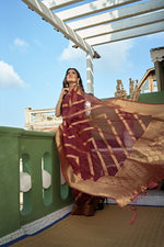 Thumbnail for Vardha Ruby Red Golden Zari Banarasi Organza Saree