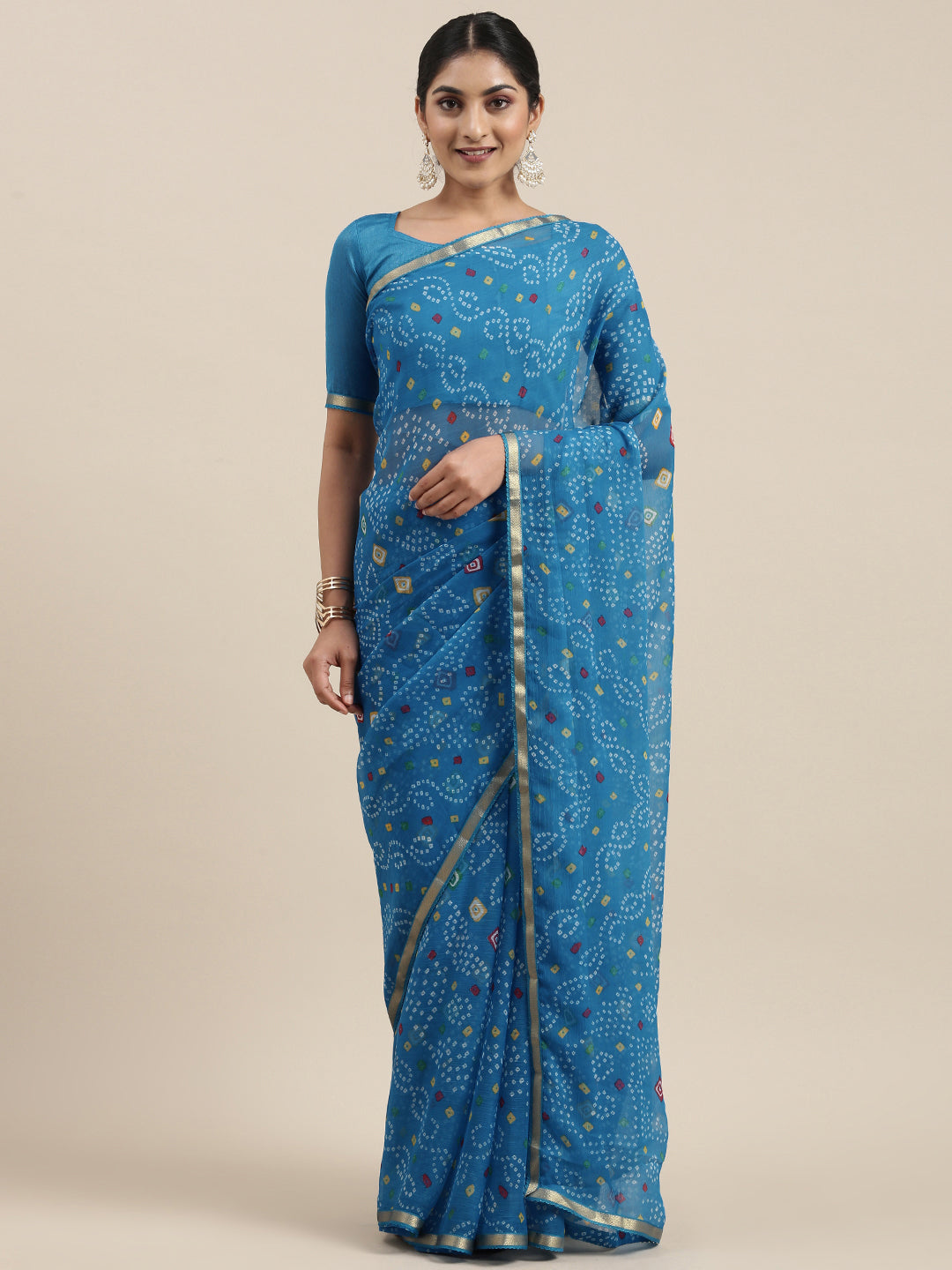 Kalini Blue Bandhani Pure Chiffon Saree - Distacart