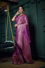 Thumbnail for Vardha Byzantium Purple Golden Zari Banarasi Silk Saree