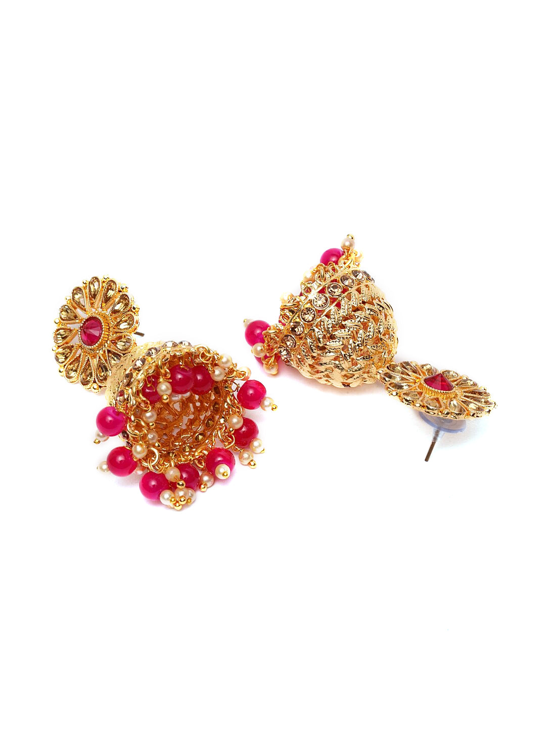 Shining Diva Gold-Plated Pink Dome Shaped Jhumkas - Distacart
