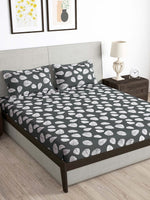 Thumbnail for Story@home Arena Grey & White Floral Printed 180 TC Bedsheet & Pillow Covers - Distacart