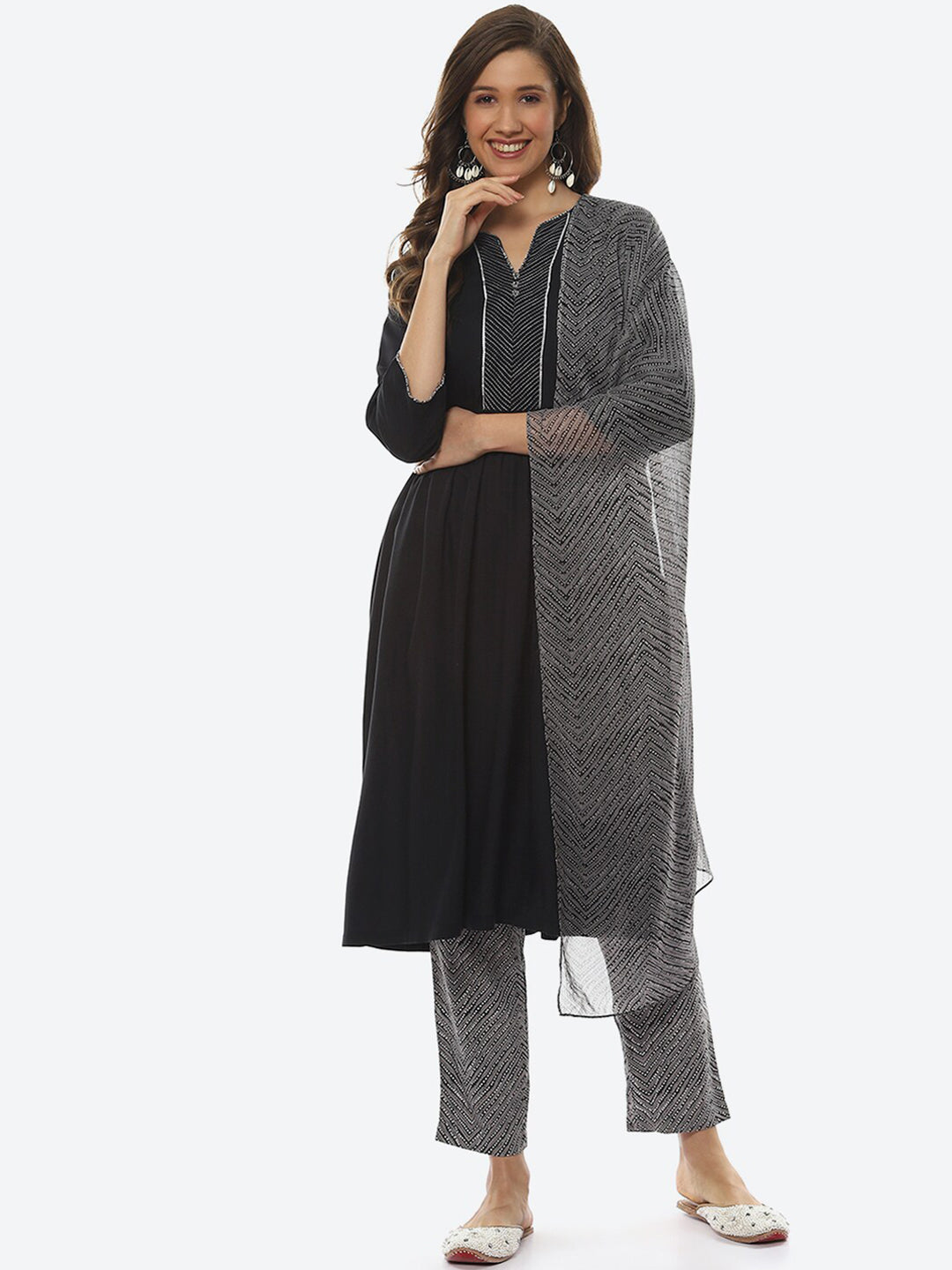 Biba Women Pleated Kurta with Trousers & Dupatta - Distacart