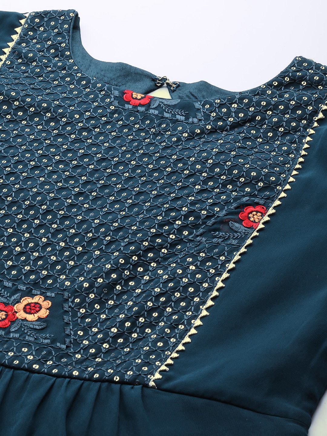 Libas Blue Floral Yoke Design Regular Sequinned Kurta with Palazzos & With Dupatta - Distacart