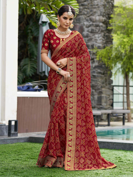 Mitera Bandhani Zari Pure Georgette Saree - Distacart
