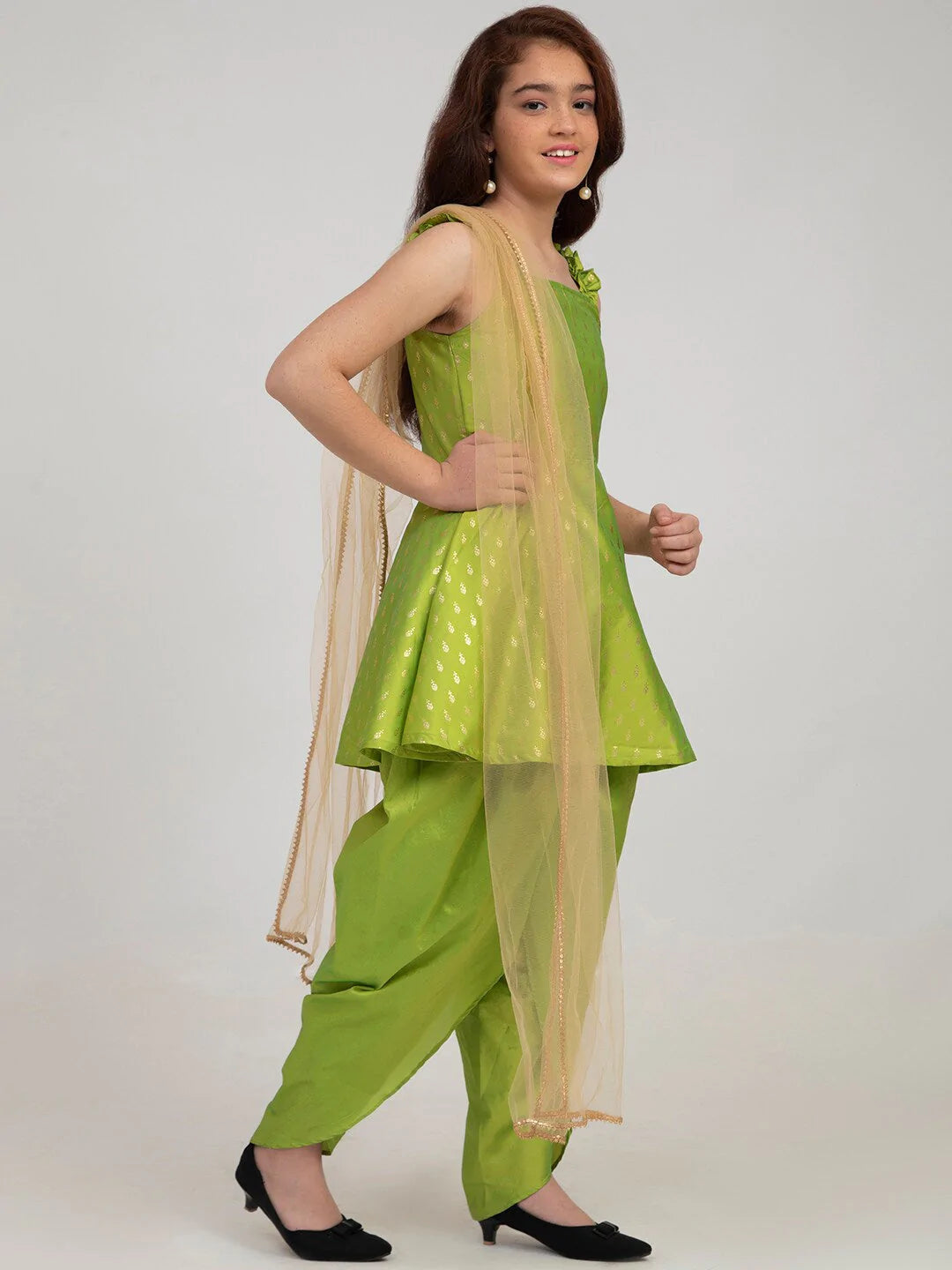 NOZ2TOZ Green Ethnic Motifs Kurti with Dhoti Pants & With Dupatta For Girls - Distacart