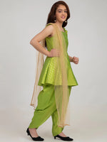Thumbnail for NOZ2TOZ Green Ethnic Motifs Kurti with Dhoti Pants & With Dupatta For Girls - Distacart