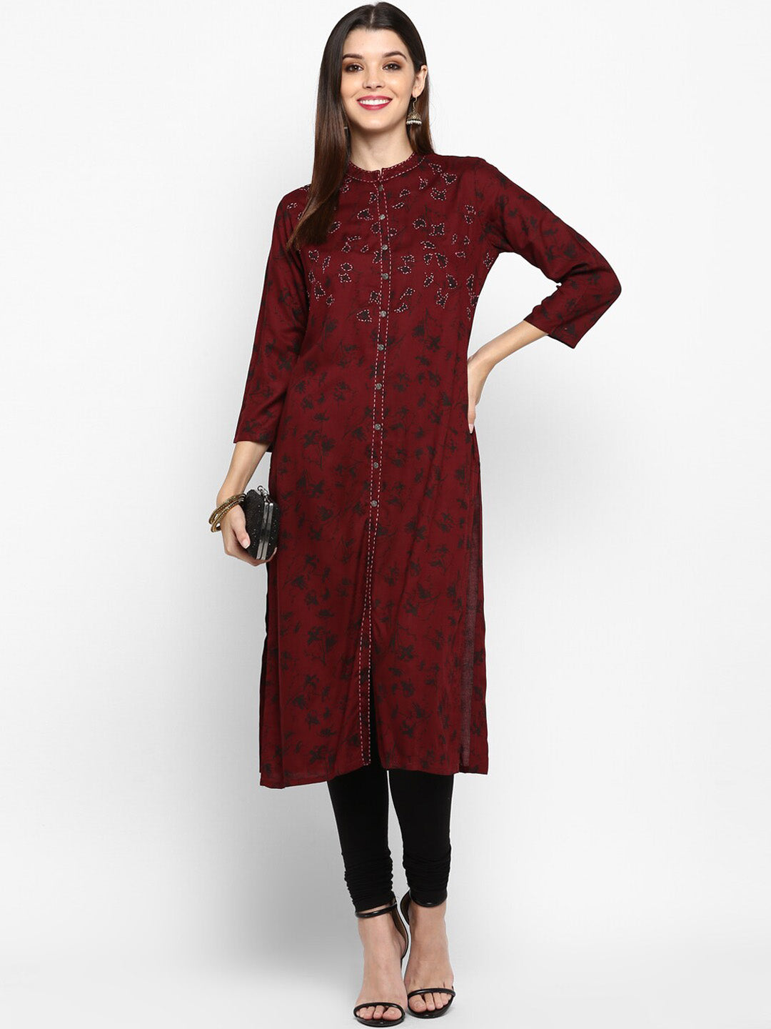 Kalini Women Maroon Floral Embroidered Thread Work Floral Kurta - Distacart