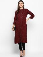 Thumbnail for Kalini Women Maroon Floral Embroidered Thread Work Floral Kurta - Distacart