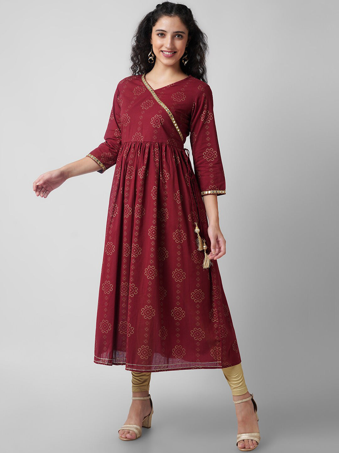 Kalini Women Maroon Ethnic Motifs Angrakha Anarkali Kurta - Distacart