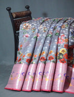 Thumbnail for Shades of Grey Colour Floral Design Banaras Semi Silk Saree By Gayathri Reddy Designer Studio - Distacart