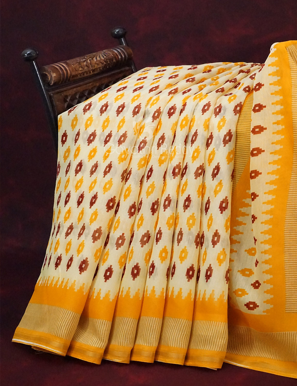 Combo of White and Yellow Patan Patola Semi Chanderi Saree By Gayathri Reddy Designer Studio - Distacart