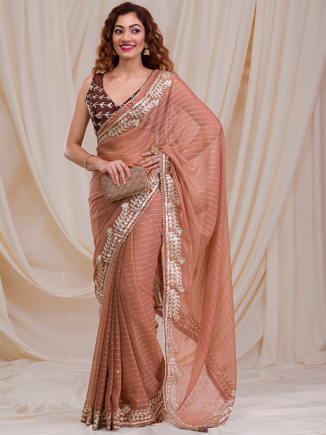 Koskii Striped Embroidered Saree - Distacart