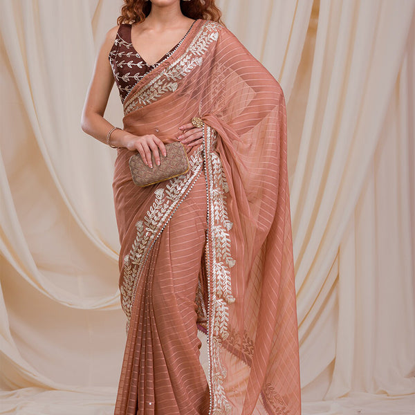 Koskii Striped Embroidered Saree - Distacart