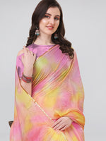 Thumbnail for Kalini Yellow & Pink Tie and Dye Sequinned Saree - Distacart
