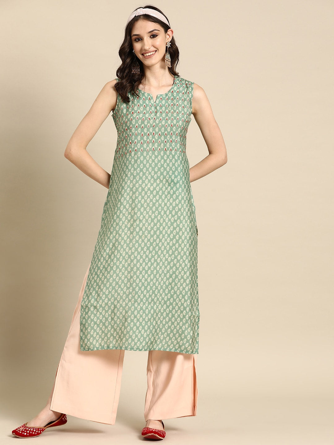 Sangria Women Ethnic Motifs Printed Thread Work Kurta - Distacart