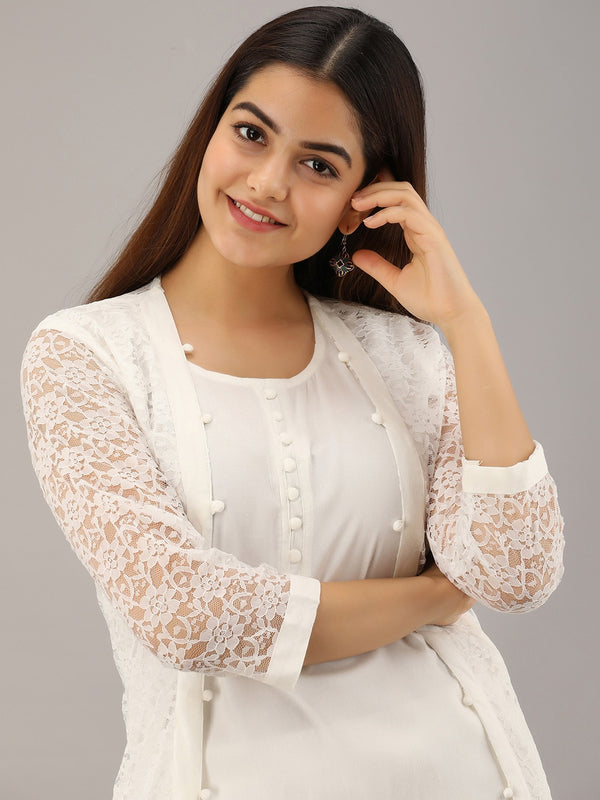 Kalini Women White Kurta with Trousers & With Dupatta - Distacart