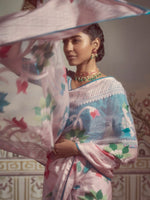 Thumbnail for Mitera Pink & Blue Woven Design Brasso Chanderi Saree - Distacart