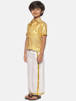 Thumbnail for Sethukrishna Boys Gold-Toned & White Solid Shirt and Dhoti Set - Distacart
