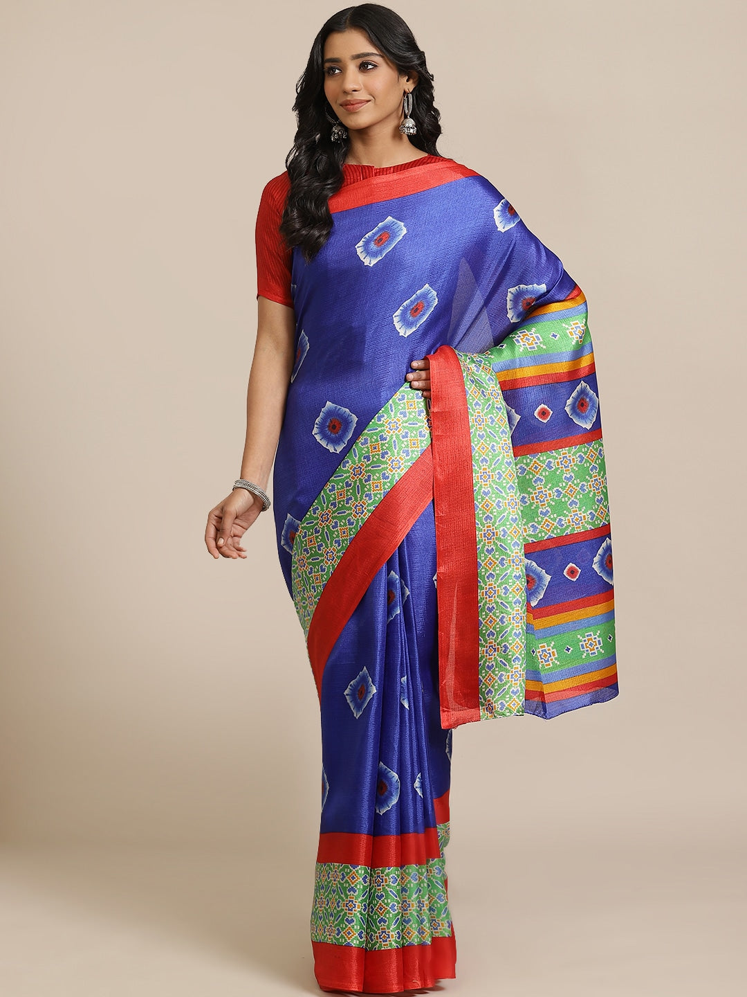 Saree Mall Blue & Off-White Dyed Effect Saree - Distacart