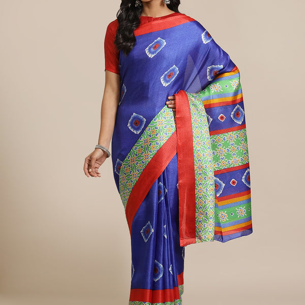 Saree Mall Blue & Off-White Dyed Effect Saree - Distacart