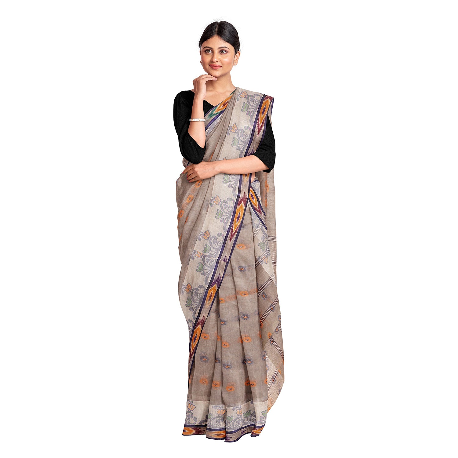 Exclusive Collection 100% Pure Cotton Beige Tant Saree With Hand Weaving Work - Distacart