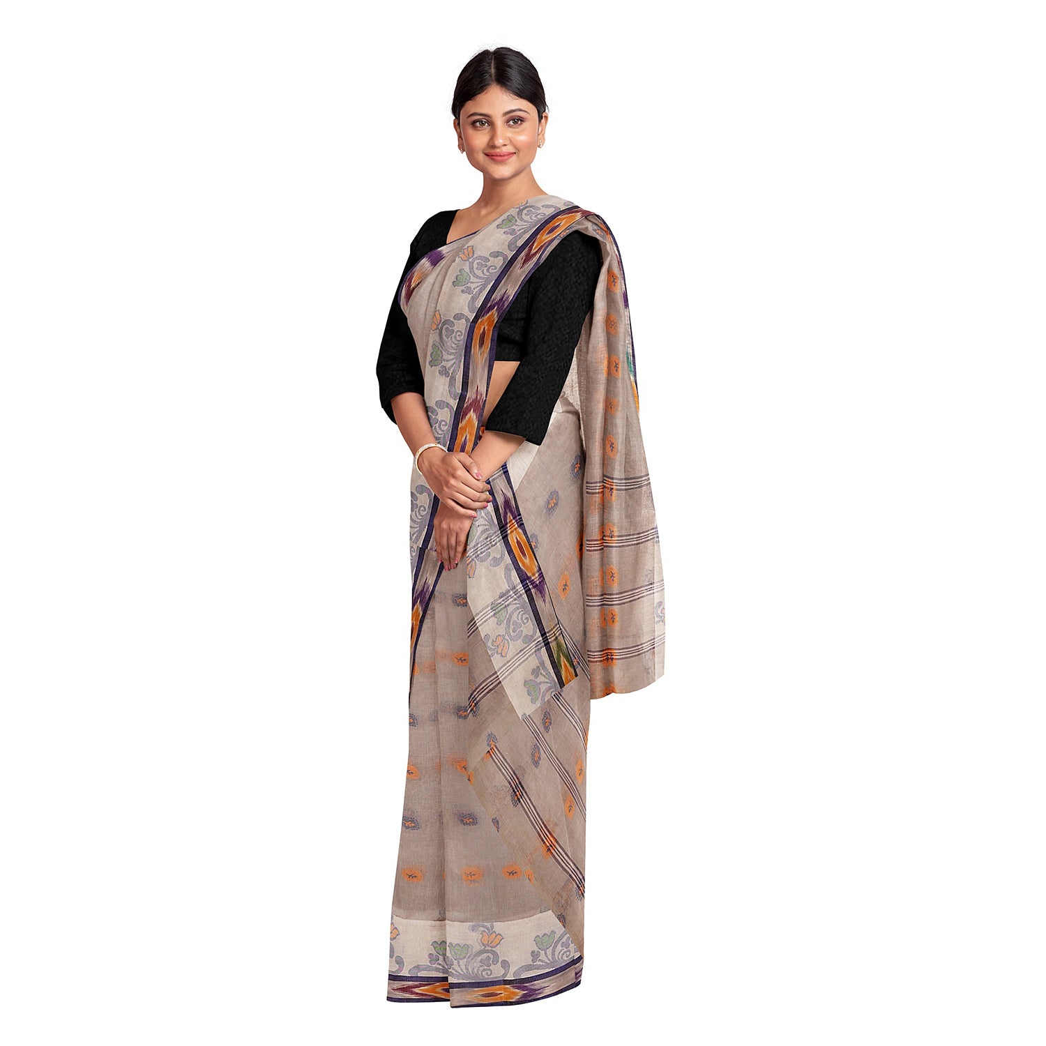 Exclusive Collection 100% Pure Cotton Beige Tant Saree With Hand Weaving Work - Distacart
