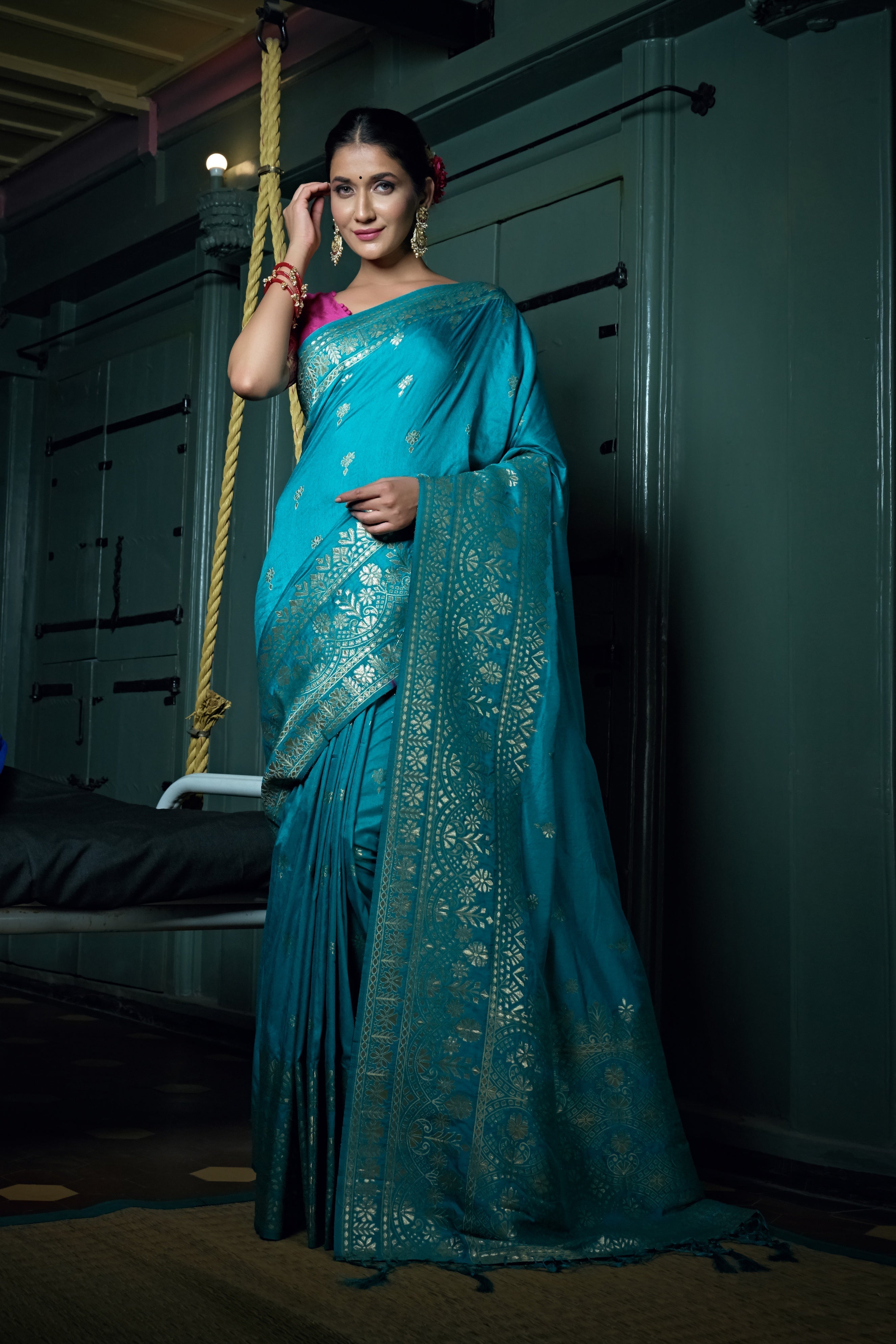 Vardha Sapphire Blue Golden Zari Banarasi Silk Saree