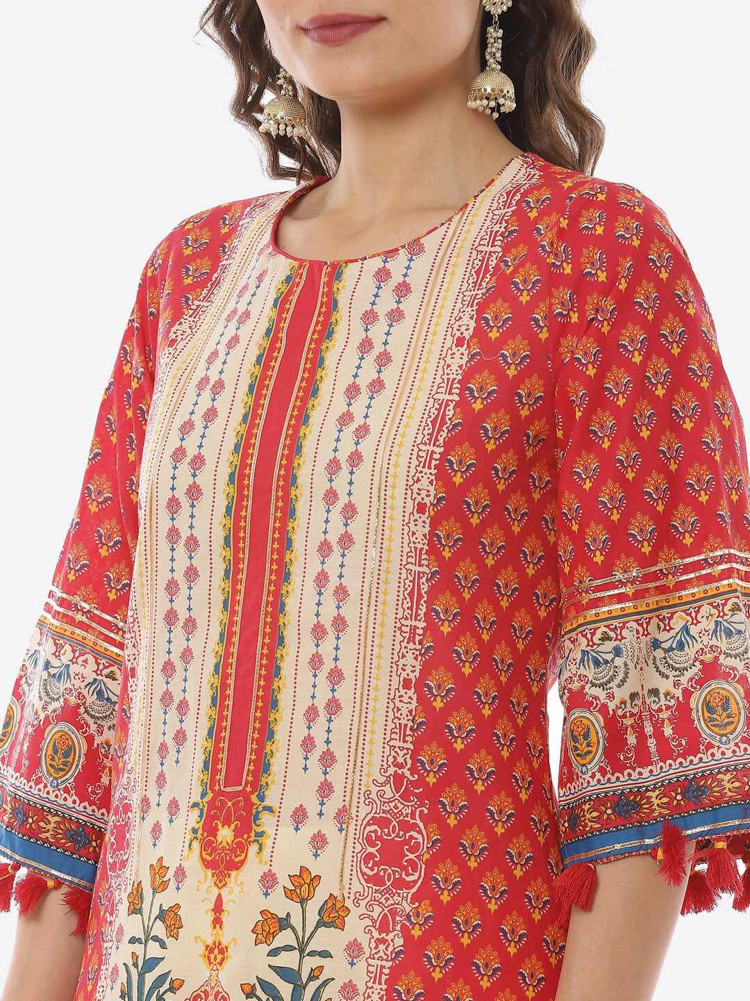 Biba Women Fuchsia Ethnic Motifs Printed Pure Cotton Kurta with Trousers & Dupatta - Distacart