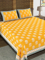 Thumbnail for BLOCKS OF INDIA Yellow Ethnic Motifs Cotton 210 TC Super King Bedsheet & 2 Pillow Covers - Distacart