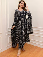 Thumbnail for Kalini Floral Printed Sequinned Pure Cotton A-Line Kurta With Salwar & Dupatta - Distacart