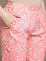 Thumbnail for HERE&NOW Floral Printed Embroidered Sequinned High-Low Kurti with Trouserss - Distacart