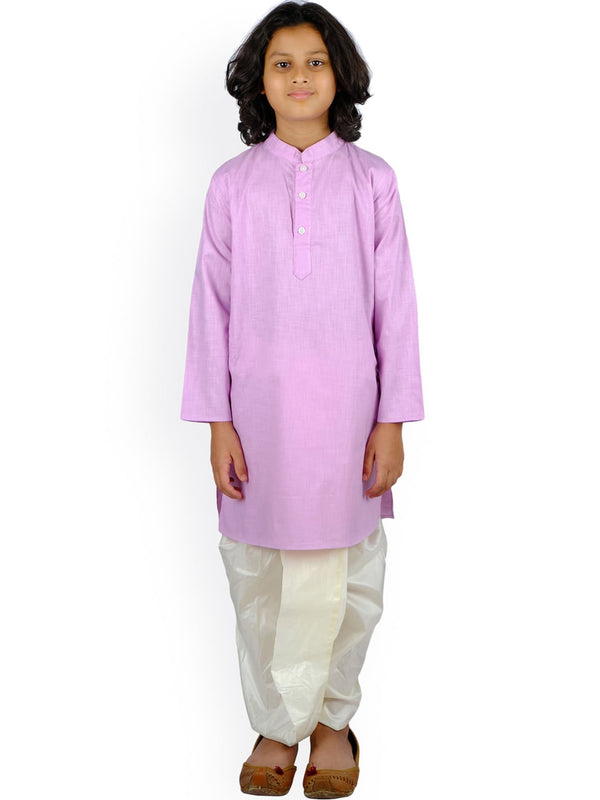 Sethukrishna Boys Purple and White Pure Cotton Kurta with Dhoti Pant - Distacart