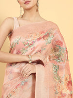 Thumbnail for Soch Peach-Coloured & Green Woven Design Zari Organza Saree - Distacart