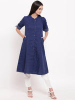 Thumbnail for Biba Women Navy Blue Printed Pure Cotton Kurti with Trousers - Distacart