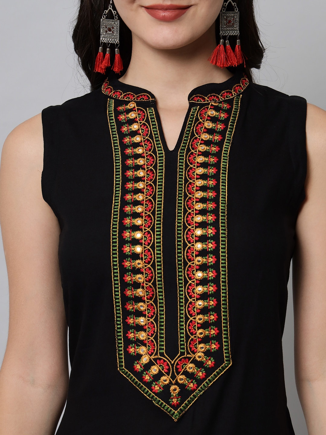 Kalini Women Black Embroidered Thread Work Kurta with Palazzos - Distacart