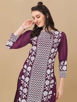 Thumbnail for HERE&NOW Floral Lucknowi Chikankari Embroidered Kurta with Trousers & Dupatta - Distacart