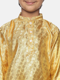 Thumbnail for Sethukrishna Boys Gold-Coloured & White Ethnic Motifs Kurta with Pyjamas - Distacart
