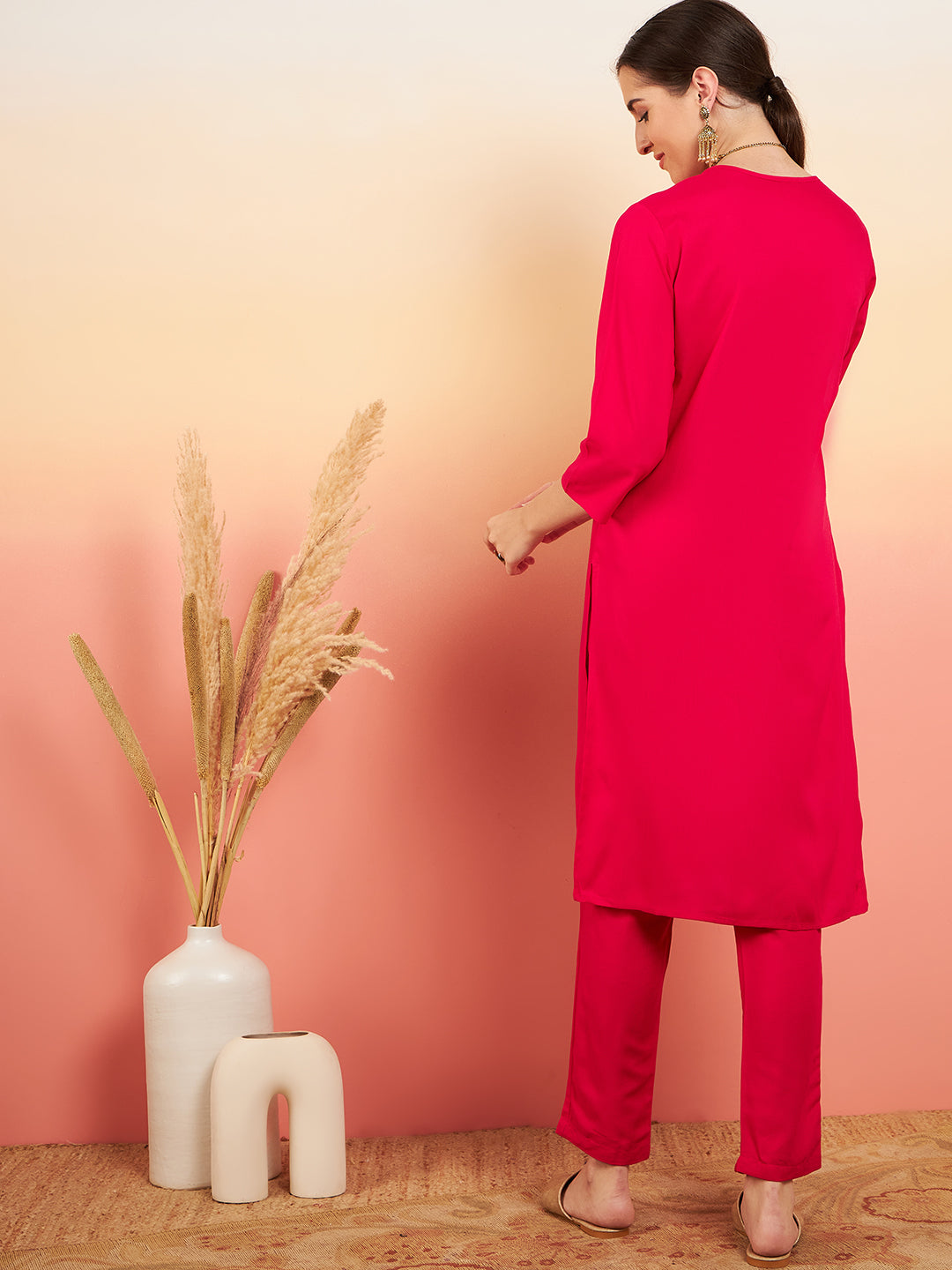 InWeave Women's Fuschia Sequance Patch Work Kurta Set - Distacart