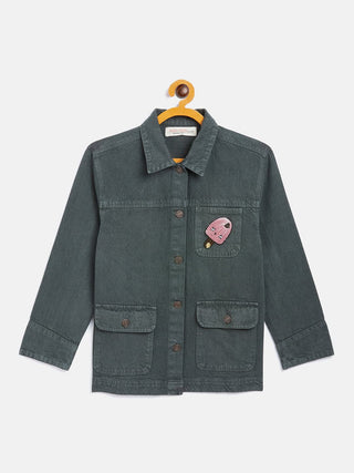 Lyush Olive ICE CREAM Patch Denim Jacket For Girls - Distacart