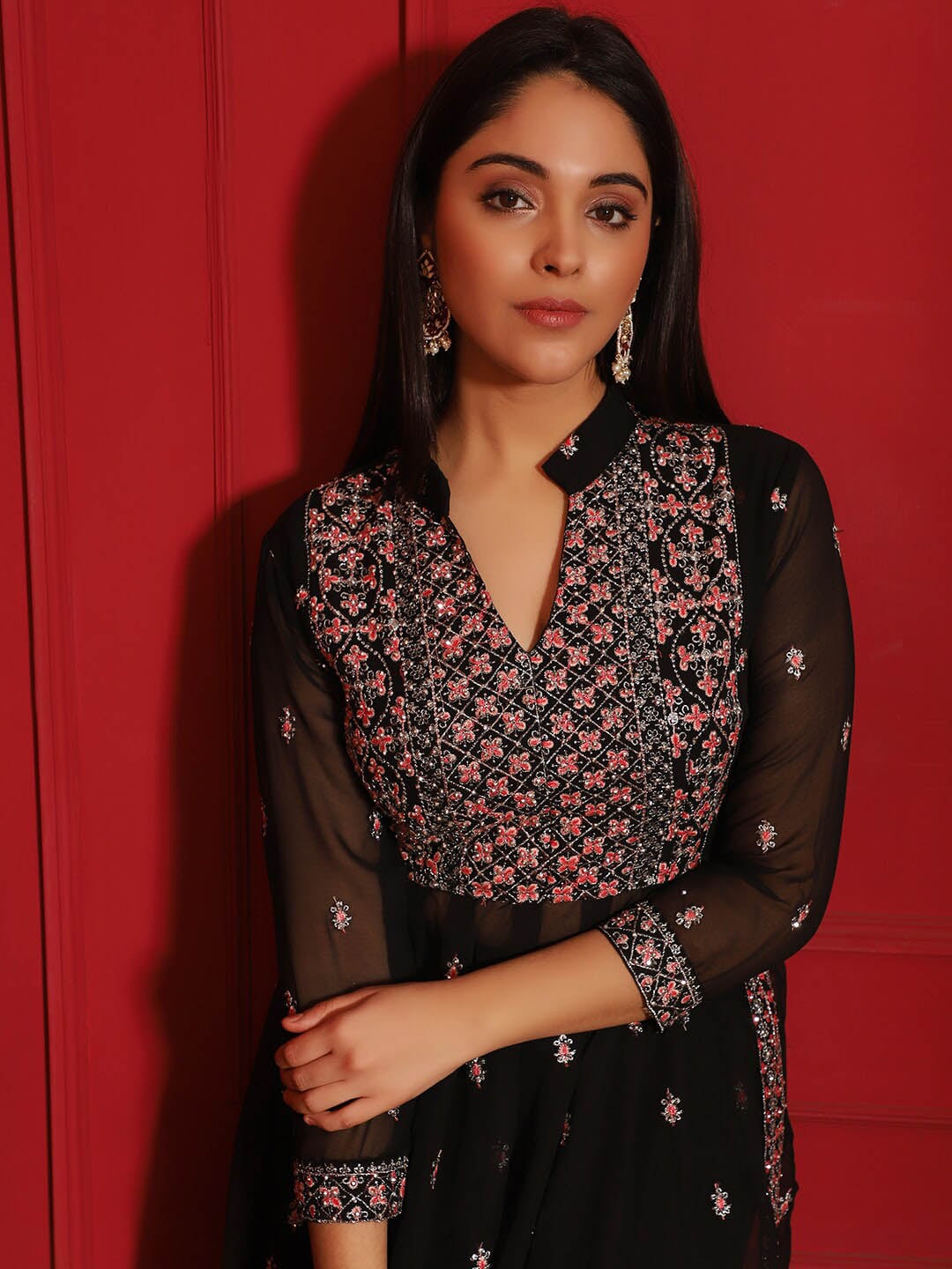 Kalini Embroidered Pleated Thread Work Kurta with Sharara - Distacart