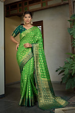 Thumbnail for Vardha Emerald Green Banarasi Raw Silk Saree